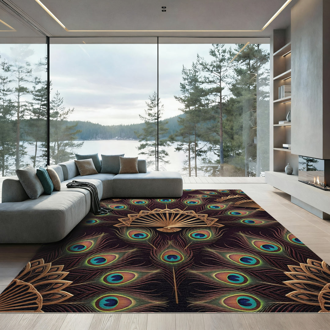 Art Deco Peacock Fan Emerald Rug