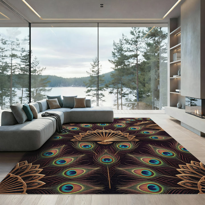 Art Deco Peacock Fan Emerald Rug