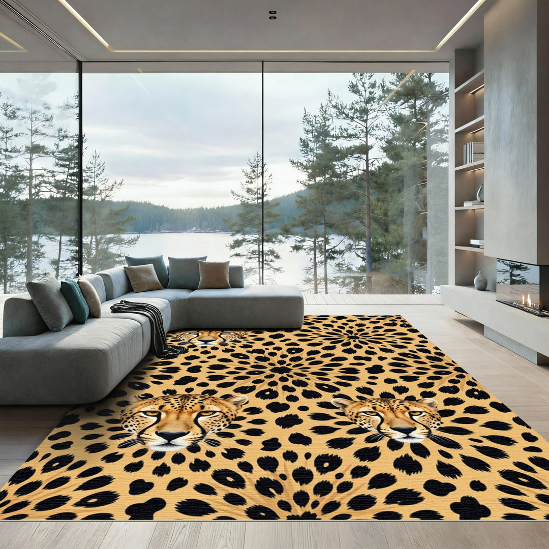 Exotic Cheetah Spots Floral Rug