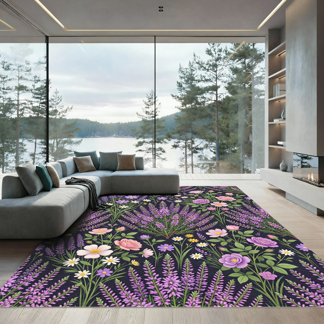 Whimsical Floral Lavender Rose Garden Rug