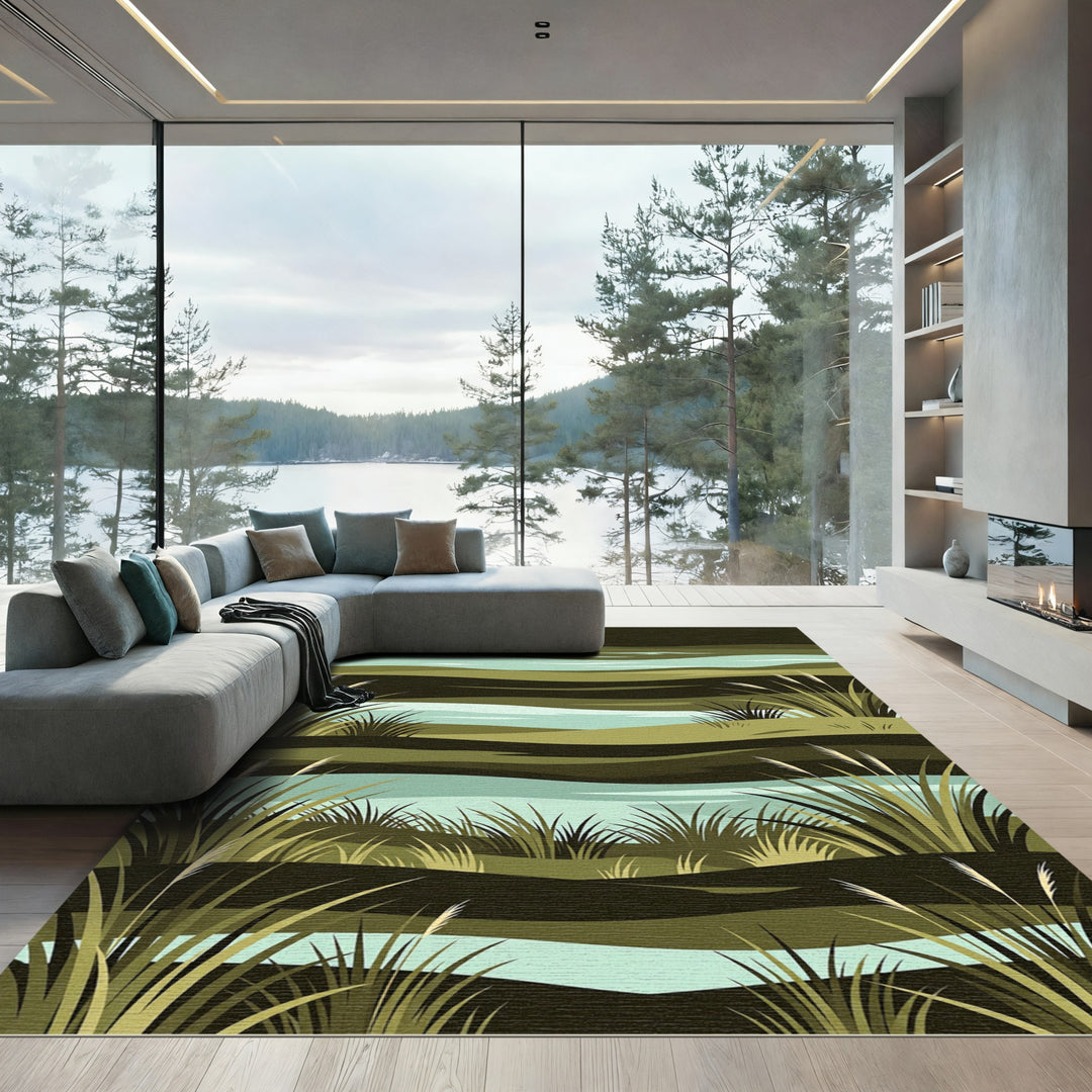 Abstract Wavy Reed Landscape Rug