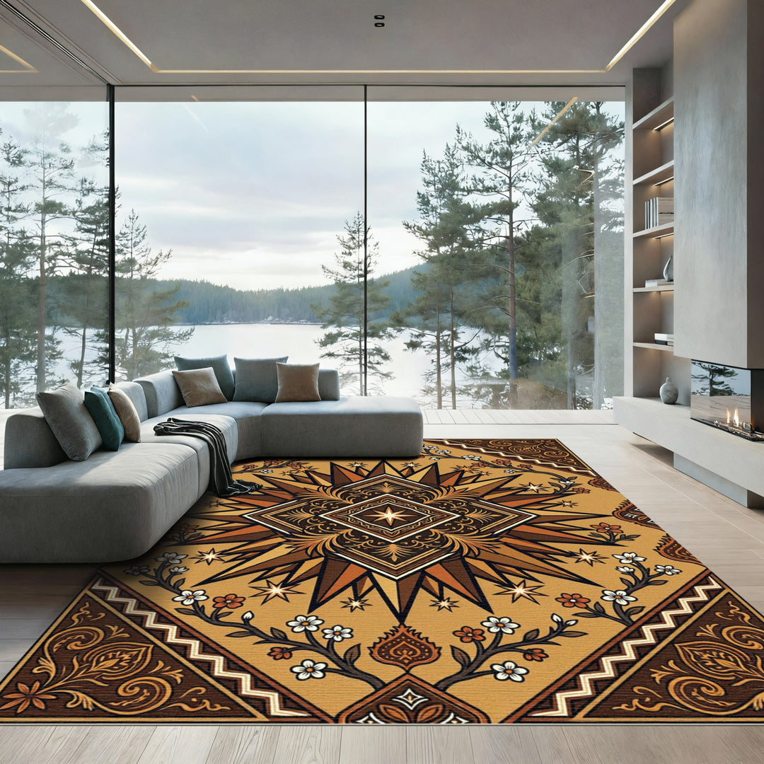Earthy Brown Medallion Floral Scatter Rug