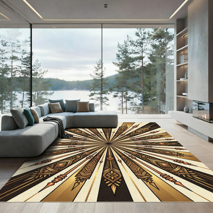 Radiant Gold Ornate Rays Rug