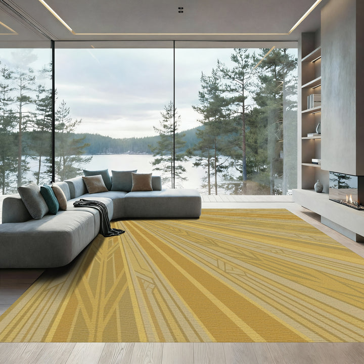 Golden Sunburst Art Deco Rays Rug