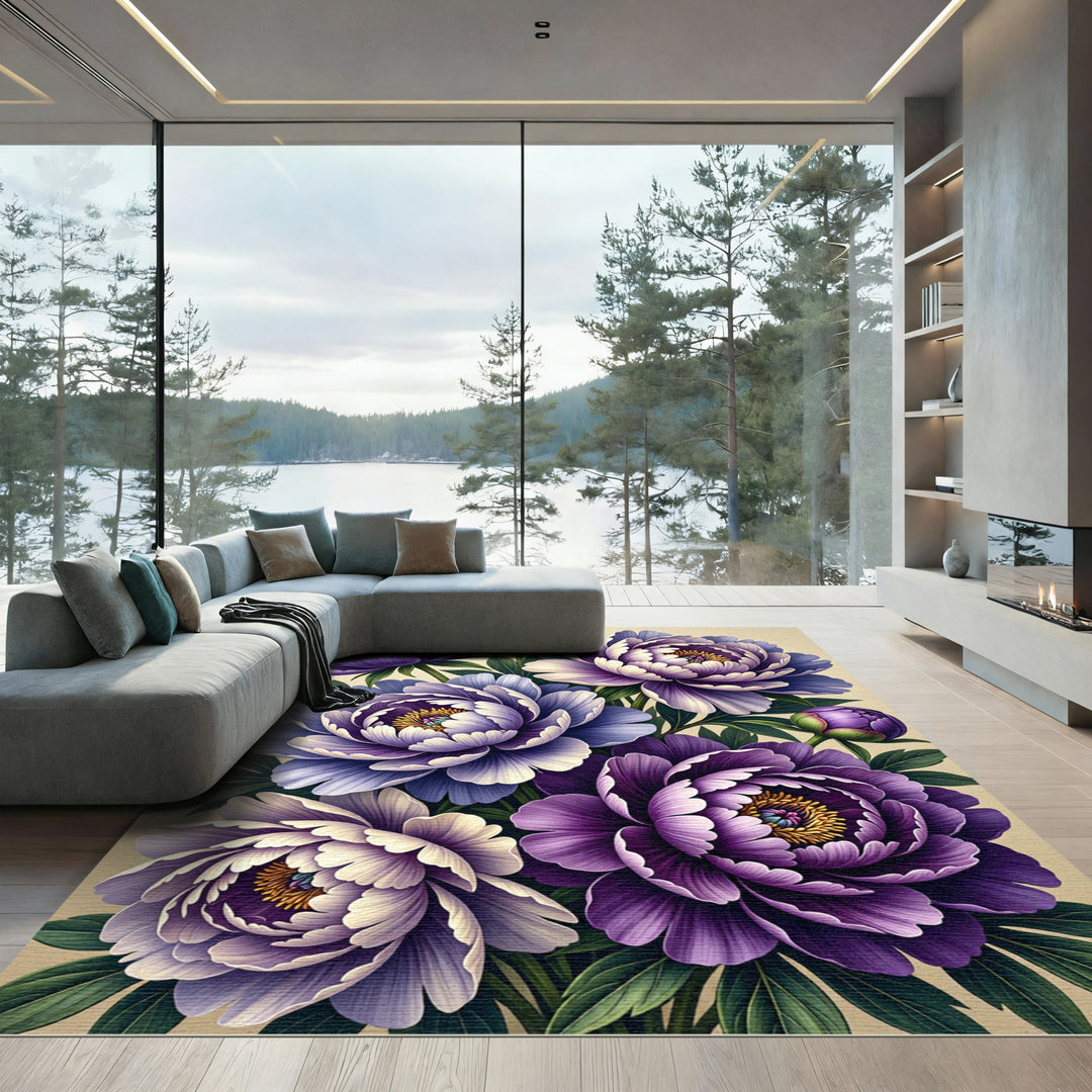Purple Peony Floral Bloom Rug
