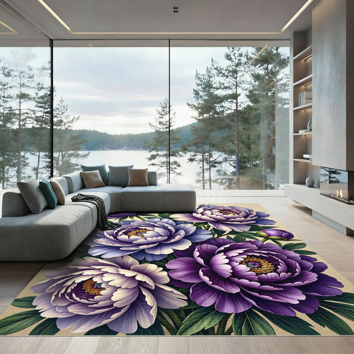 Purple Peony Floral Bloom Rug