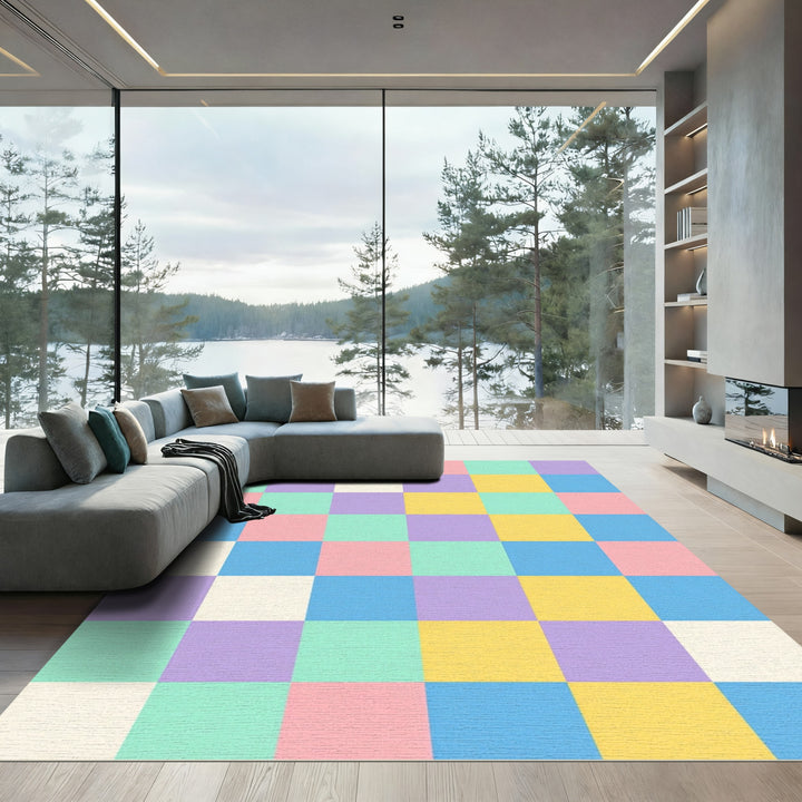 Pastel Checkerboard Square Grid Rug