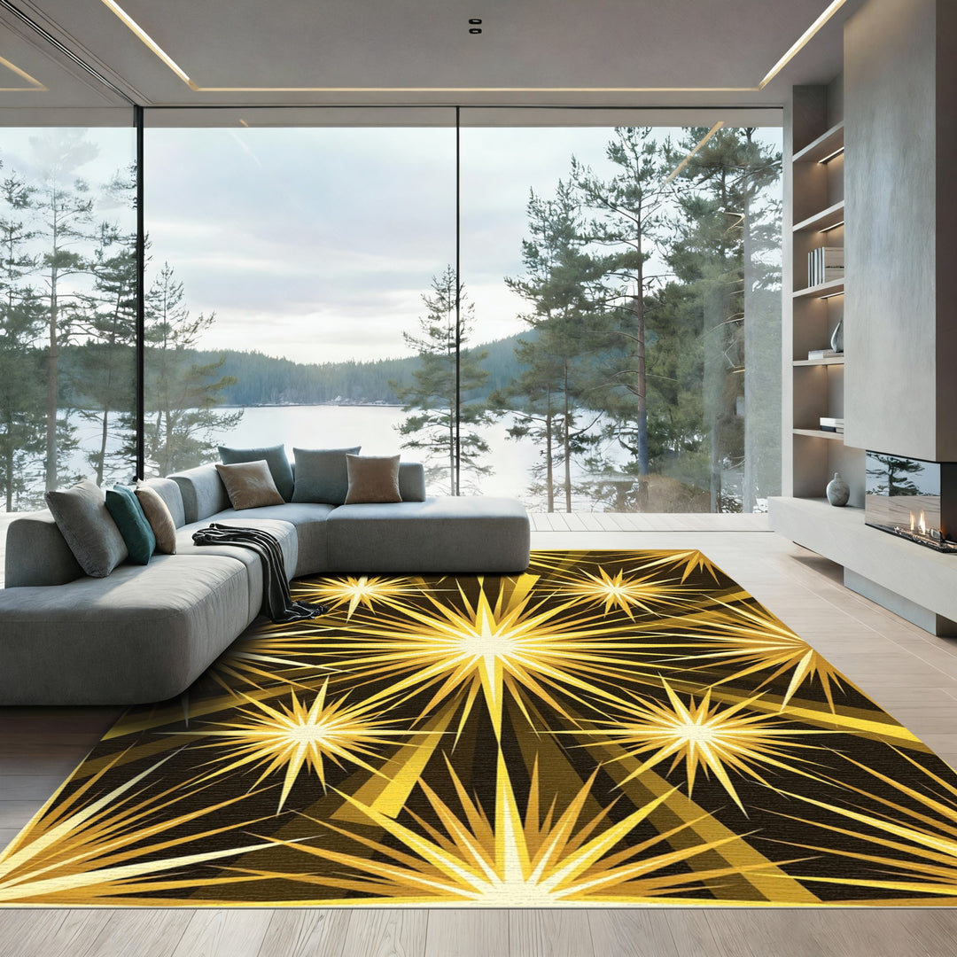 Golden Starburst Rays Rug