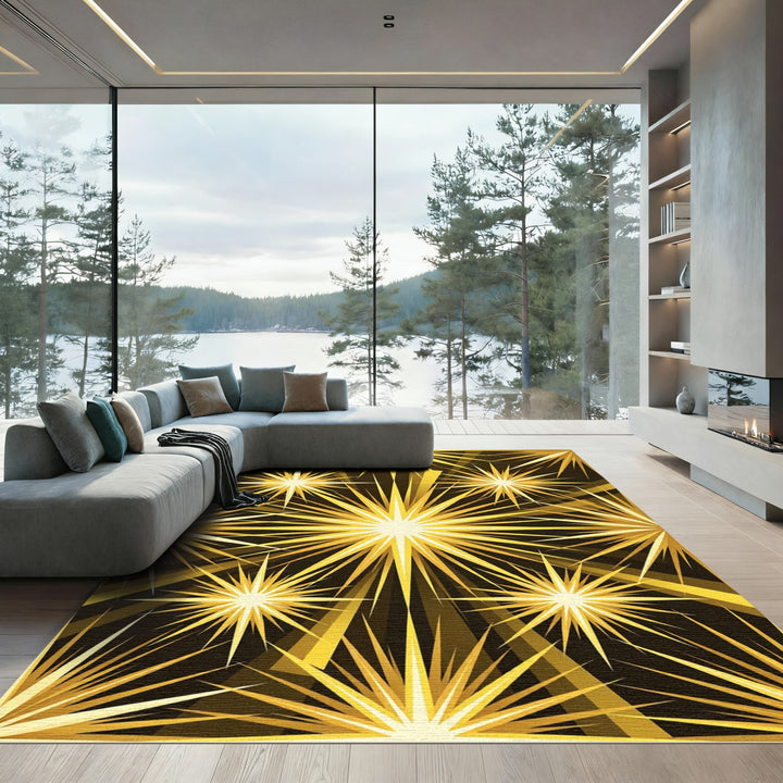 Golden Starburst Rays Rug