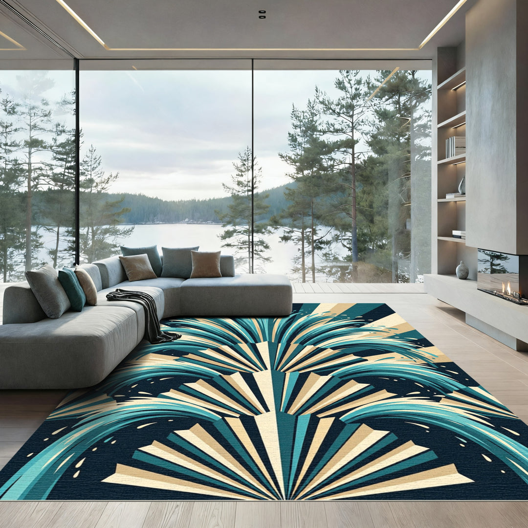 Teal Blue Radial Burst Splash Rug