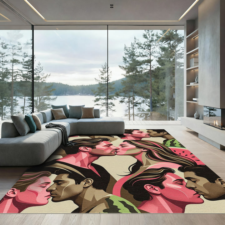 Bold Pop Art Kisses Watermelon Rug