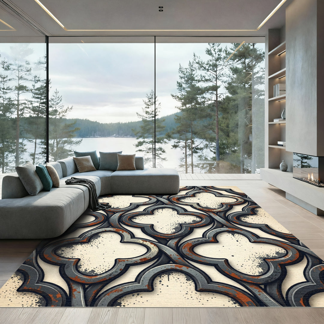 Distressed Quatrefoil Gray Ornate Rug
