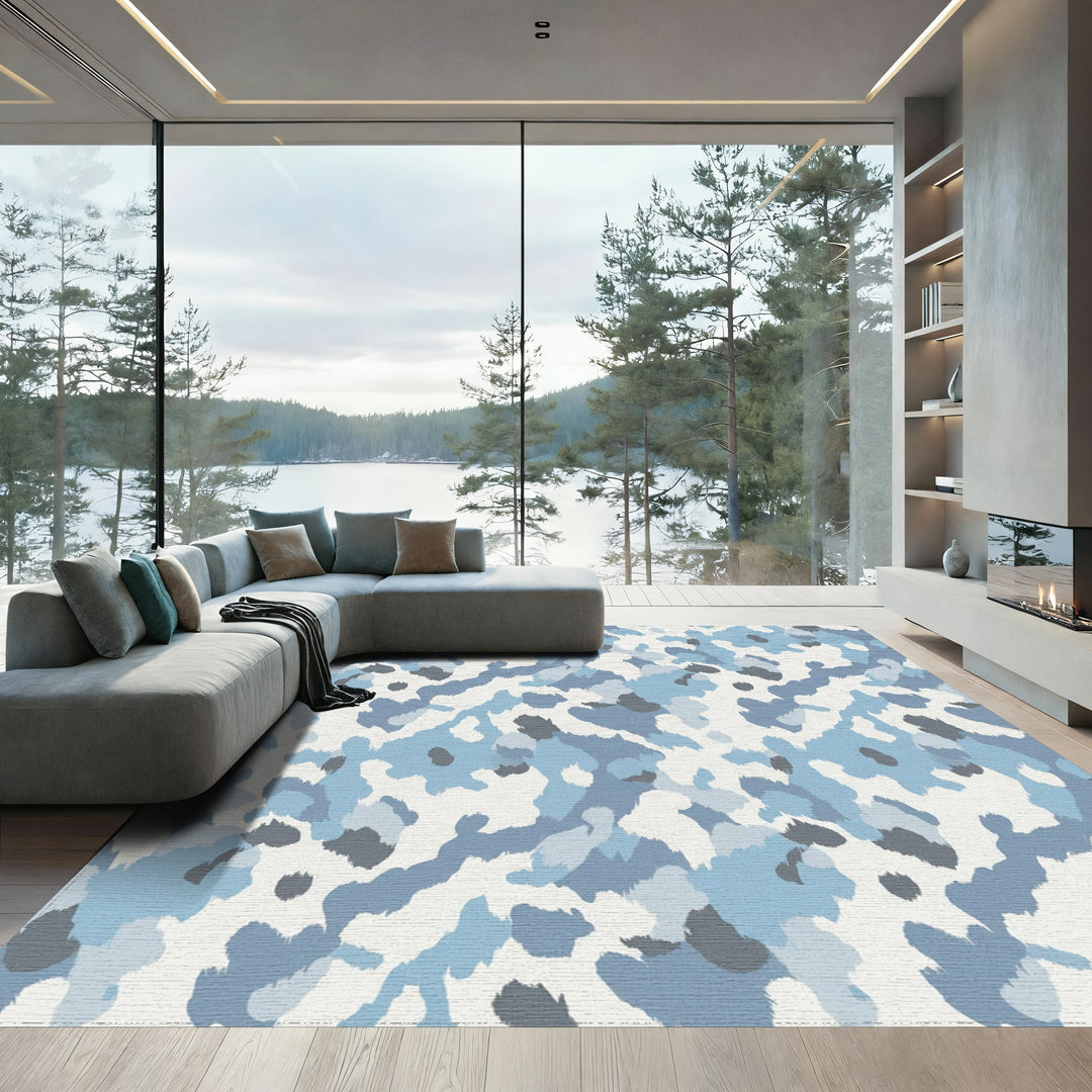 Arctic Blue Camouflage Abstract Splatter Rug