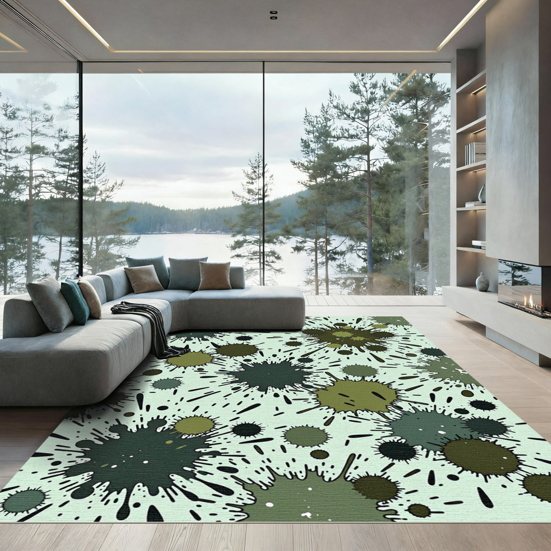 Muted Green Splatter Abstract Splatter Rug