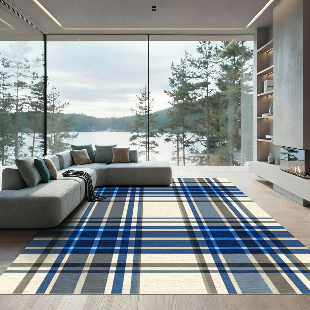 Classic Blue Tartan Grid Rug