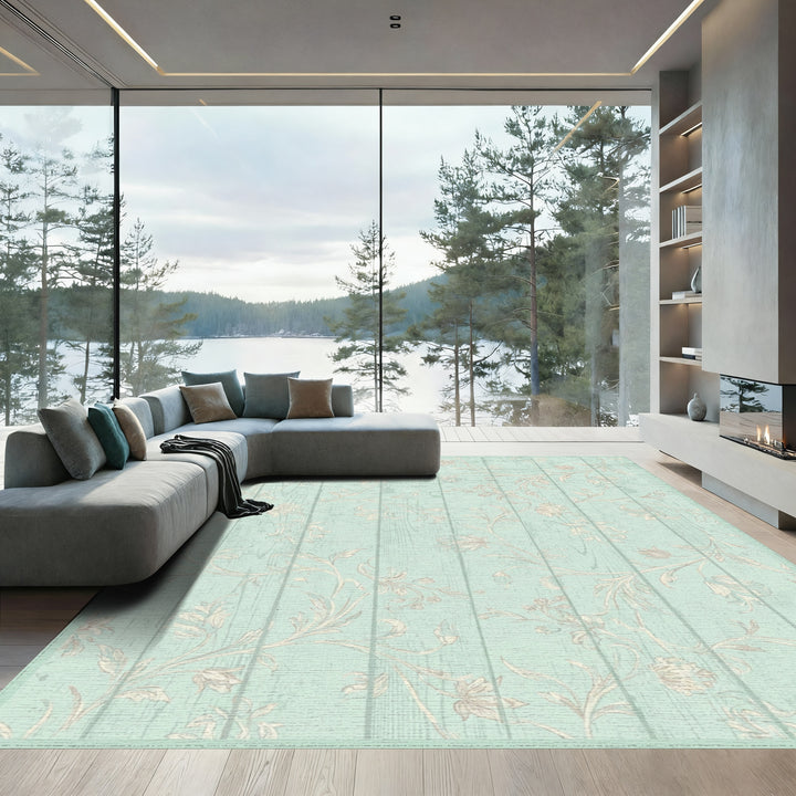 Mint Floral Wood Panel Harmony Rug