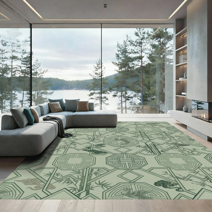 Sage Green Pagoda Phoenix Bamboo Harmony Rug