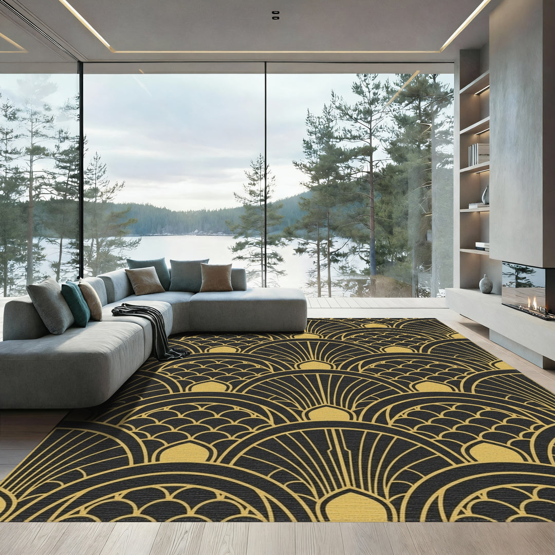 Gold Black Art Deco Fan Rug