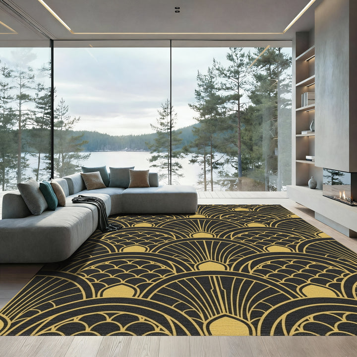 Gold Black Art Deco Fan Rug
