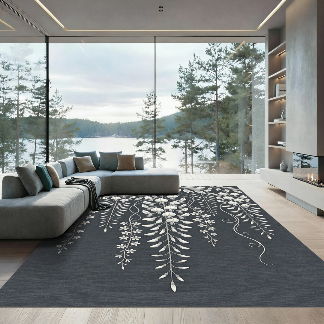 Elegant White Wisteria Branch Rug