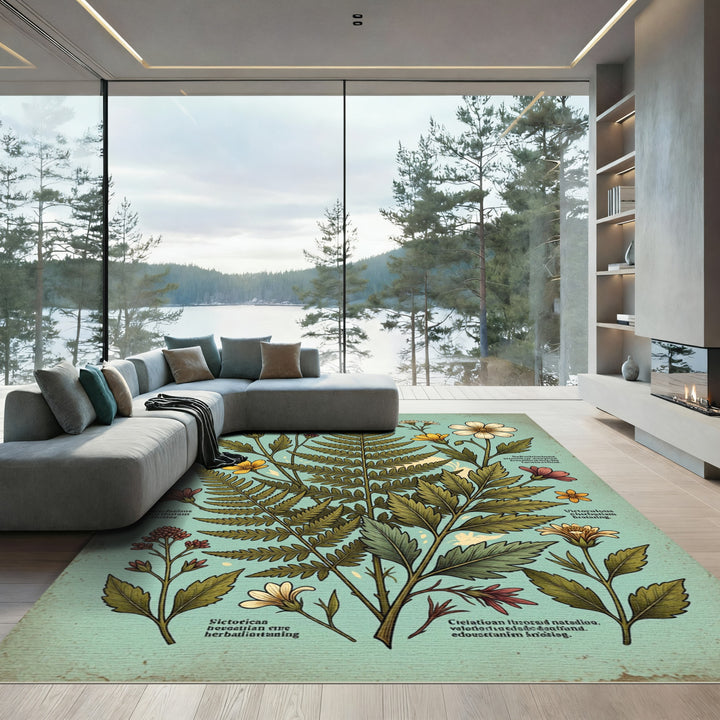 Vintage Botanical Fern and Flower Rug