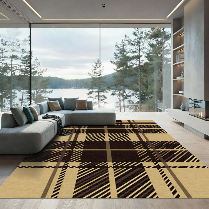 Classic Tan Brown Plaid Rug