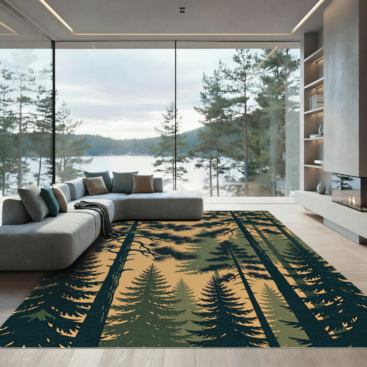 Dark Pine Forest Silhouette Rug