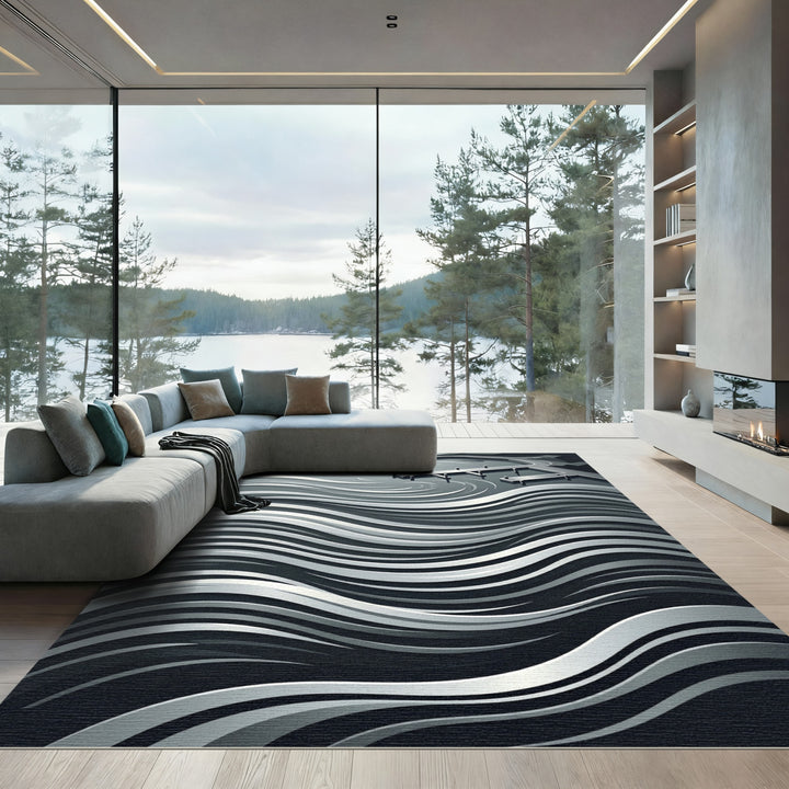 Monochromatic Abstract Water Dock Rug