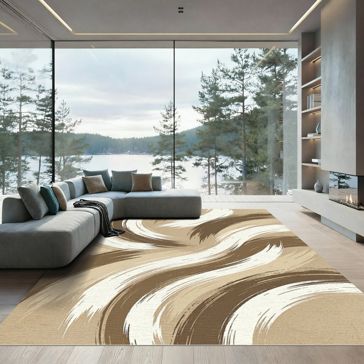 Abstract Earthy Swirl Brushstroke Rug