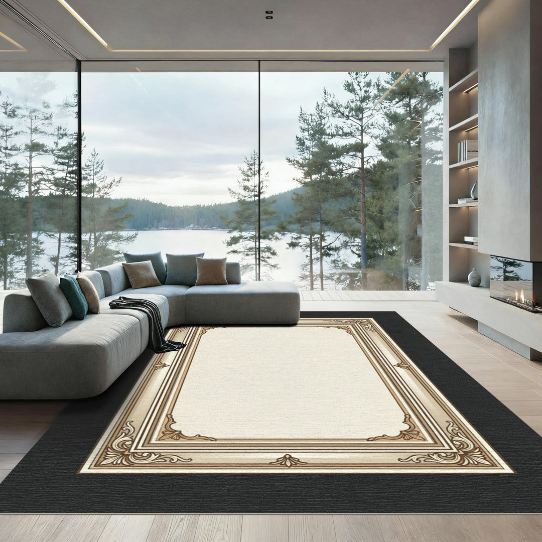 Ornate Golden Formal Frame Rug