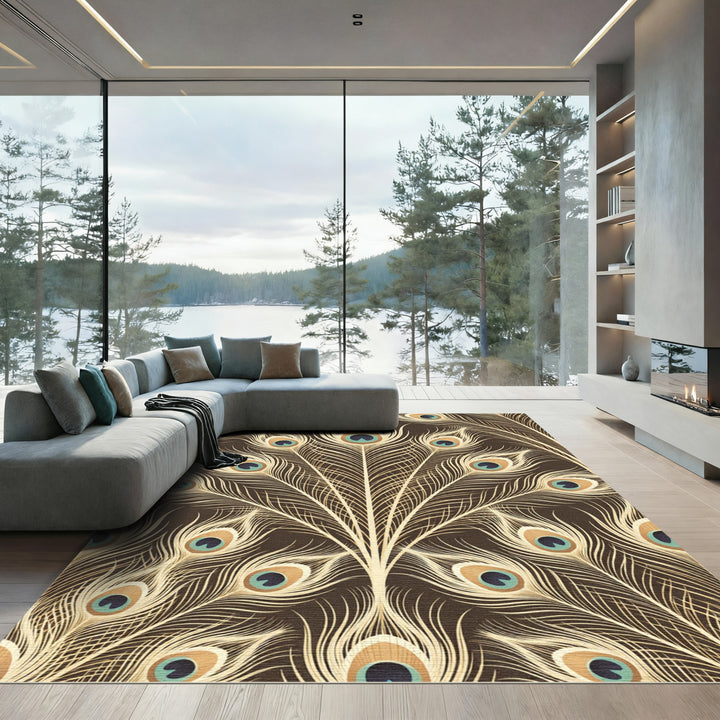 Elegant Peacock Feather Mandala Rug