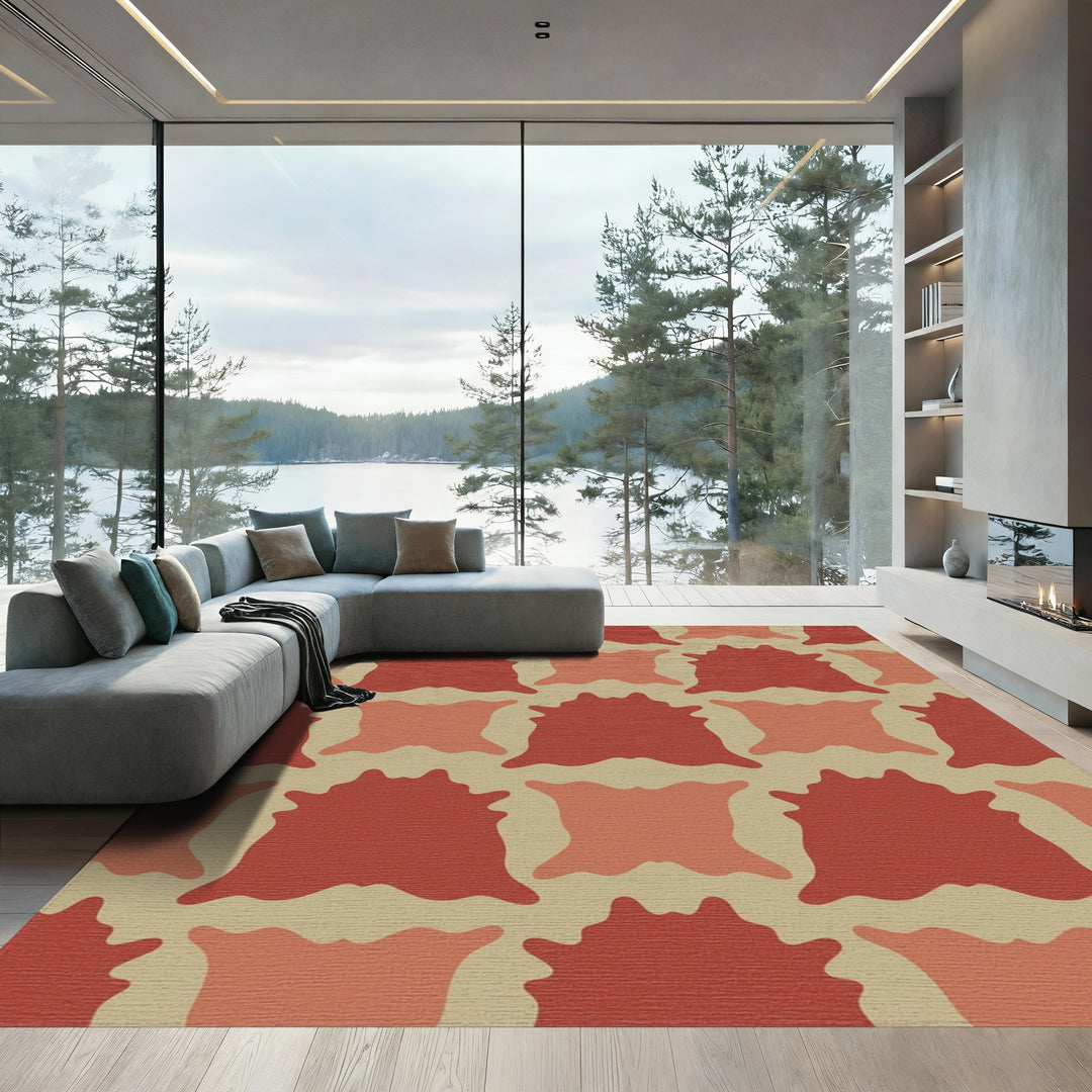 Terracotta Red Patchwork Contemporary Rug