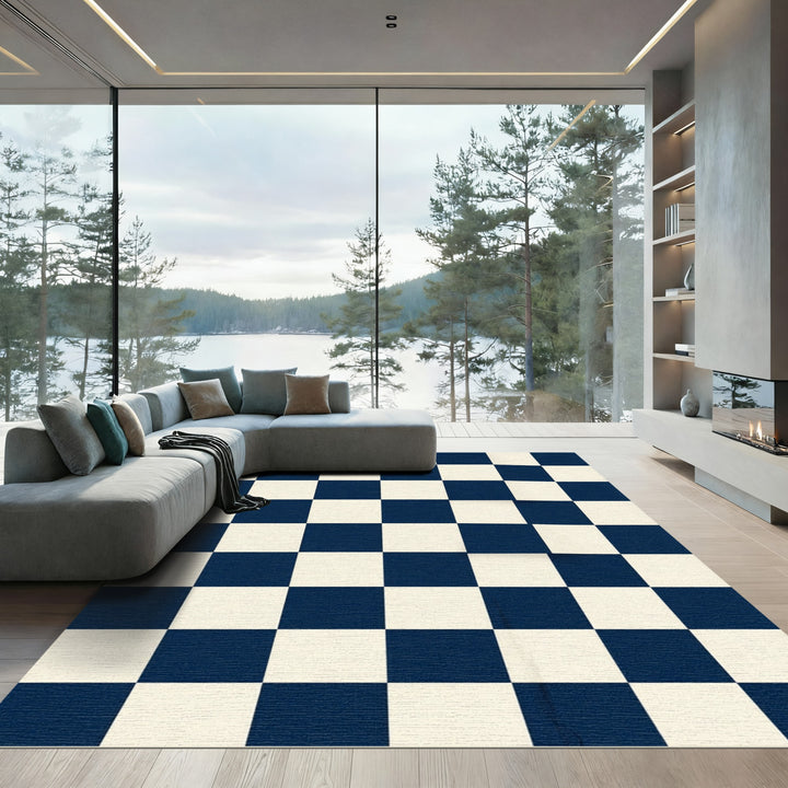 Classic Navy Cream Checkerboard Rug