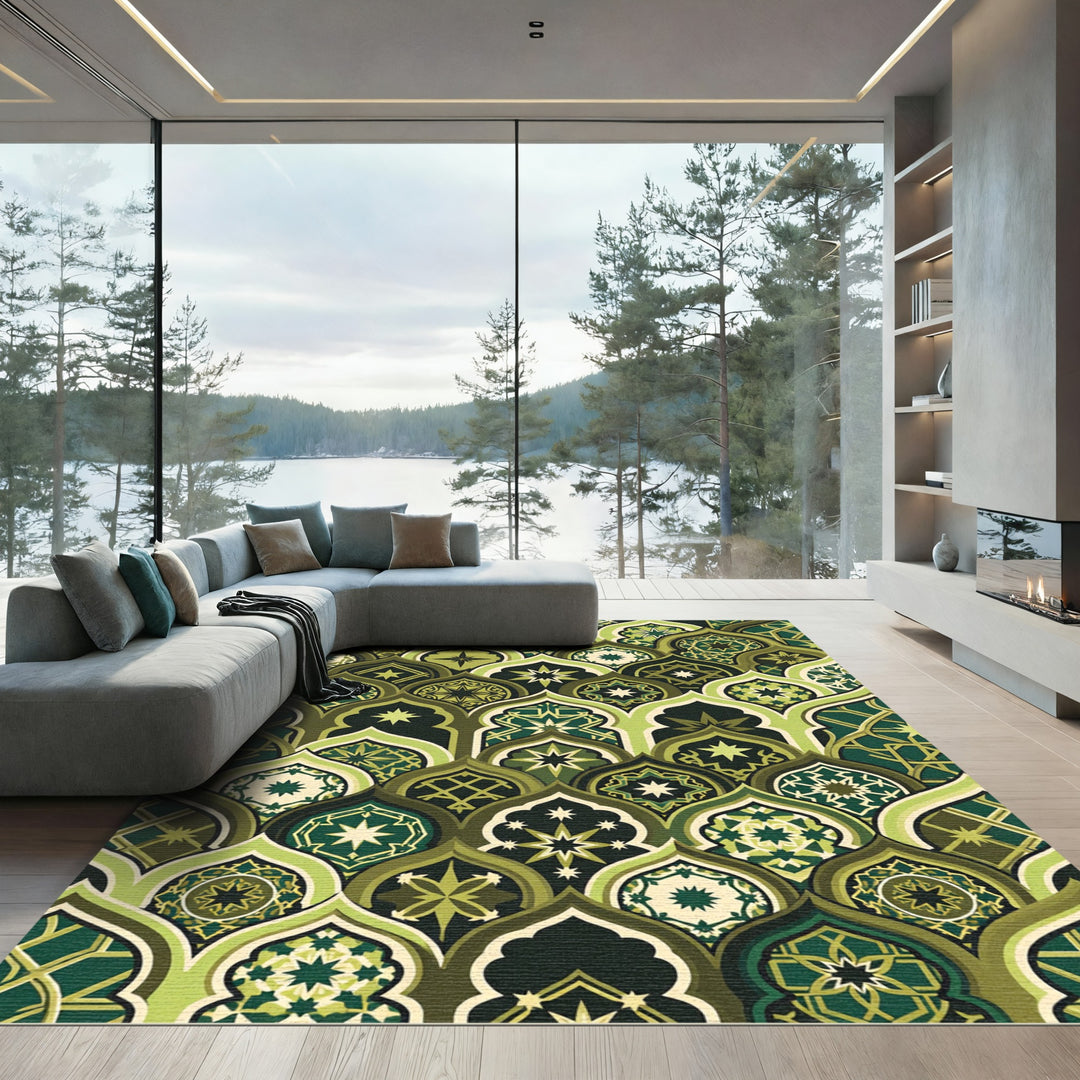 Emerald Green Medallion Arabesque Rug