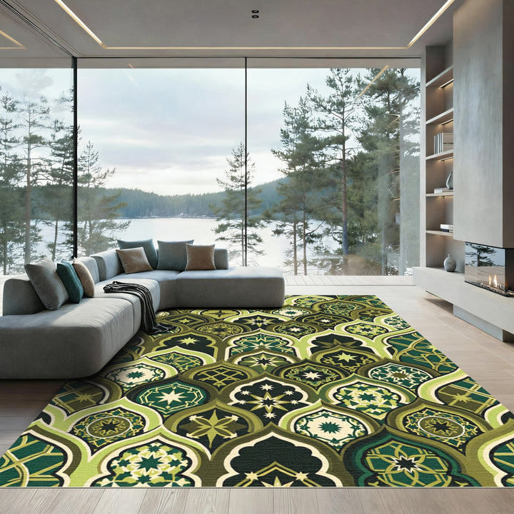 Emerald Green Medallion Arabesque Rug