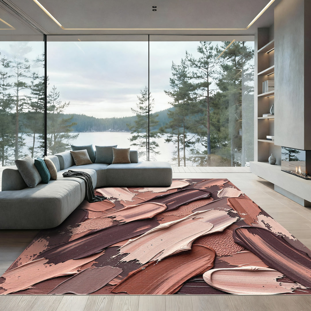 Earthy Tone Swirl Brushstroke Rug