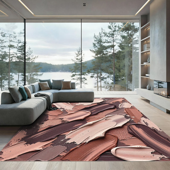 Earthy Tone Swirl Brushstroke Rug