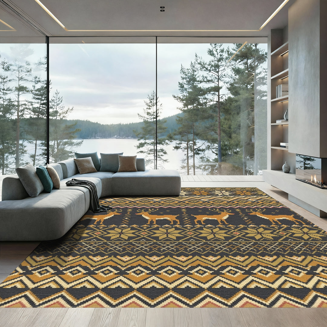 Golden Deer Geometric Nordic Sweater Inspired Rug