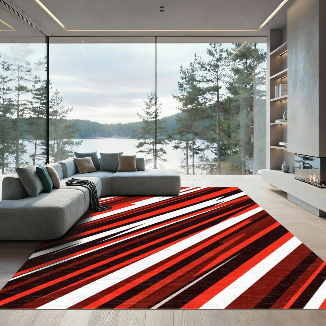 Crimson Red Diagonal Stripe Rug