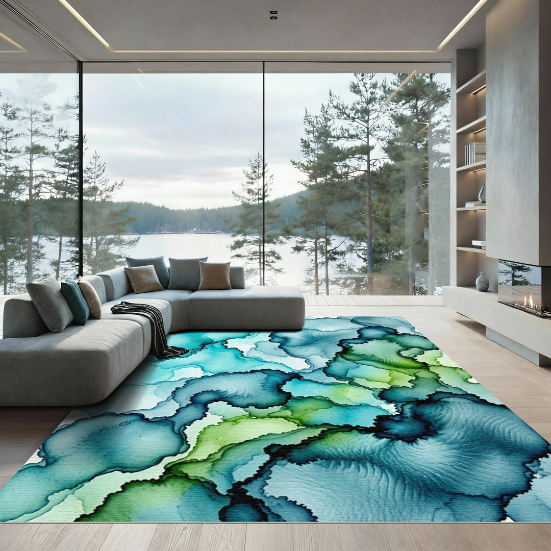 Aqua Teal Blue Emerald Flow Rug