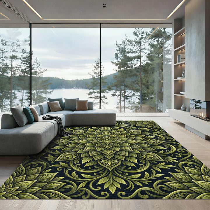 Emerald Green Mandala Floral Rug