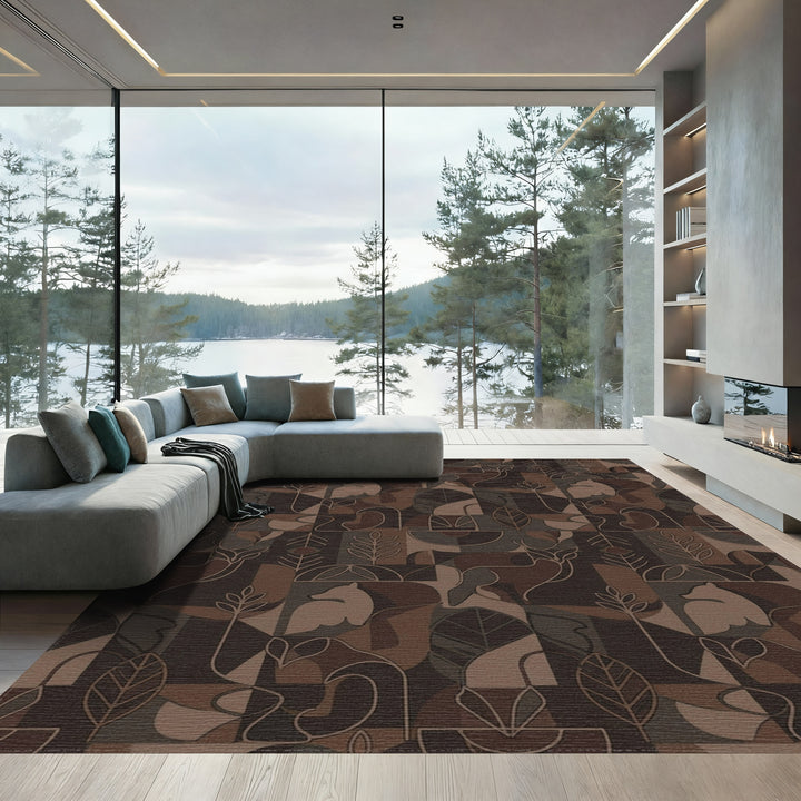 Woodland Creatures Earth Tones Abstract Rug
