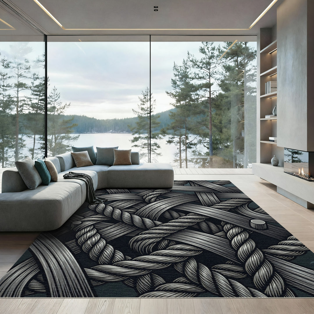 Dark Gray Woven Rope Texture Rug
