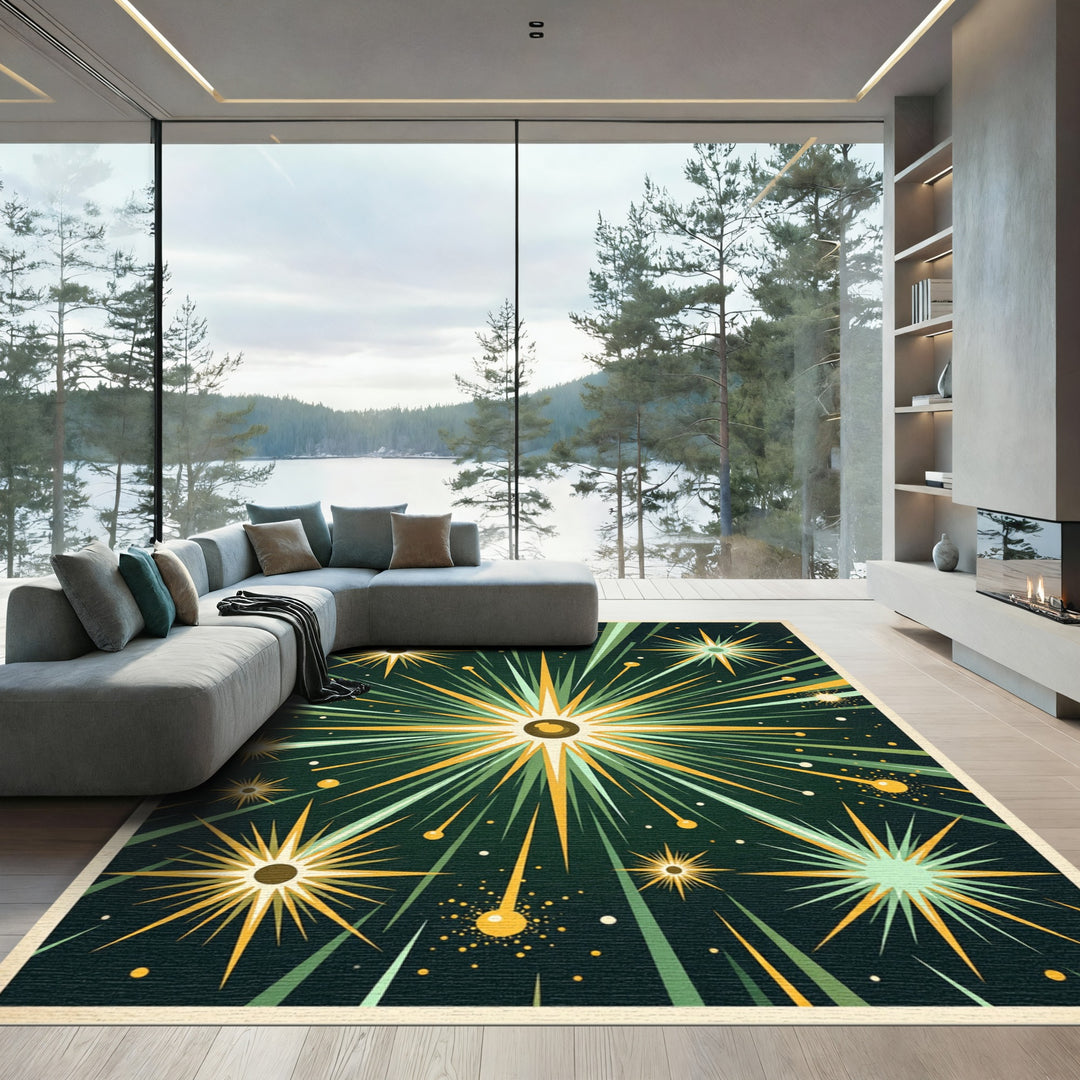 Exploding Starburst Emerald Green Rug