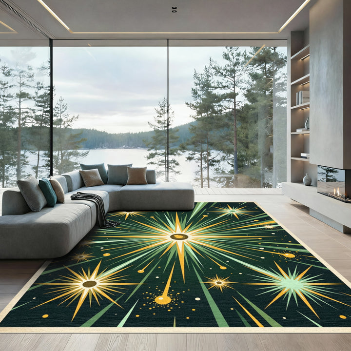 Exploding Starburst Emerald Green Rug