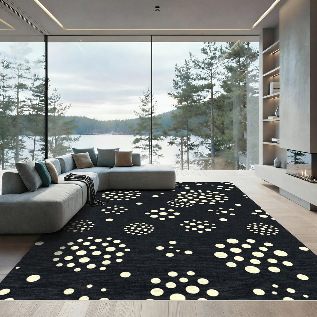Cream Dot Clusters on Black Rug