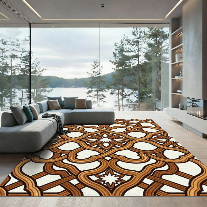 Rich Brown Intertwined Lattice Rug