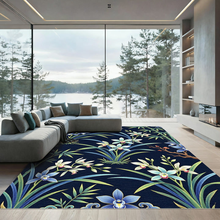 Elegant Blue Orchid Bamboo Rug