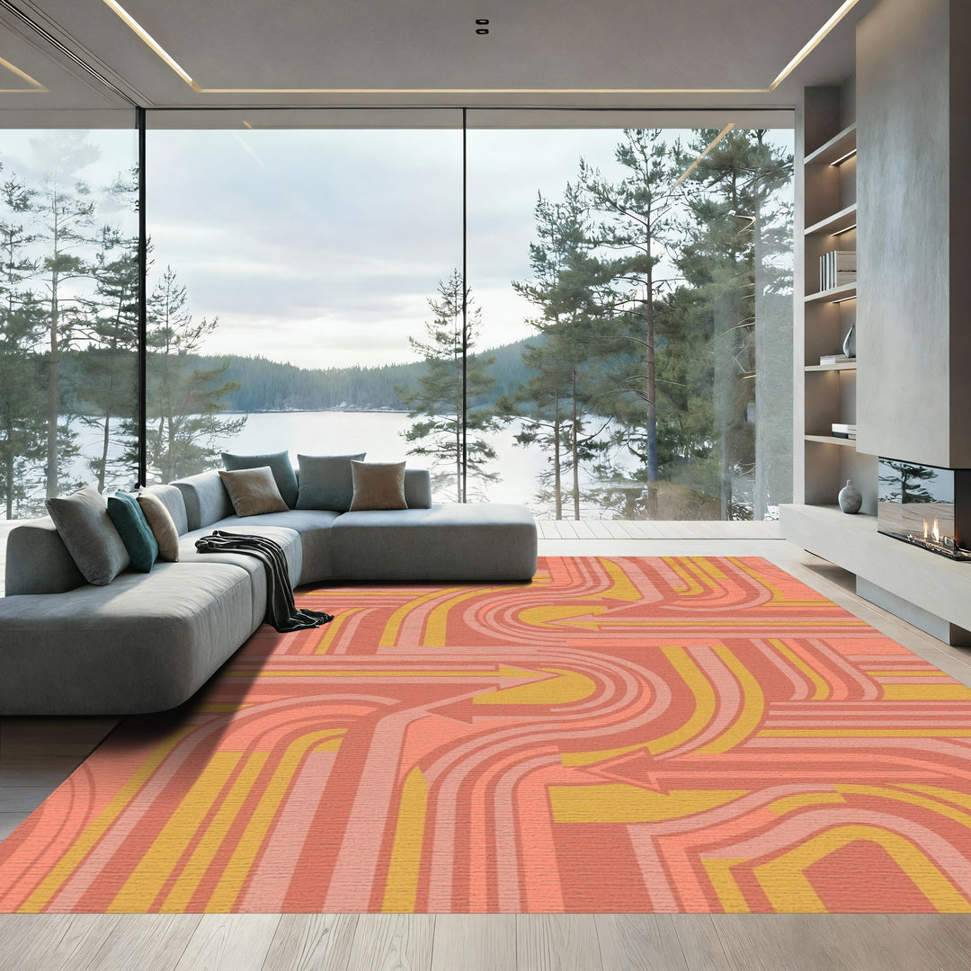 Coral and Gold Arrow Flow Rug