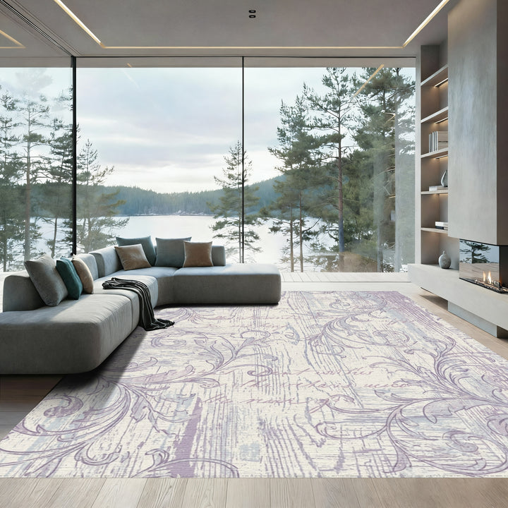 Vintage Lilac Script Wood Grain Rug